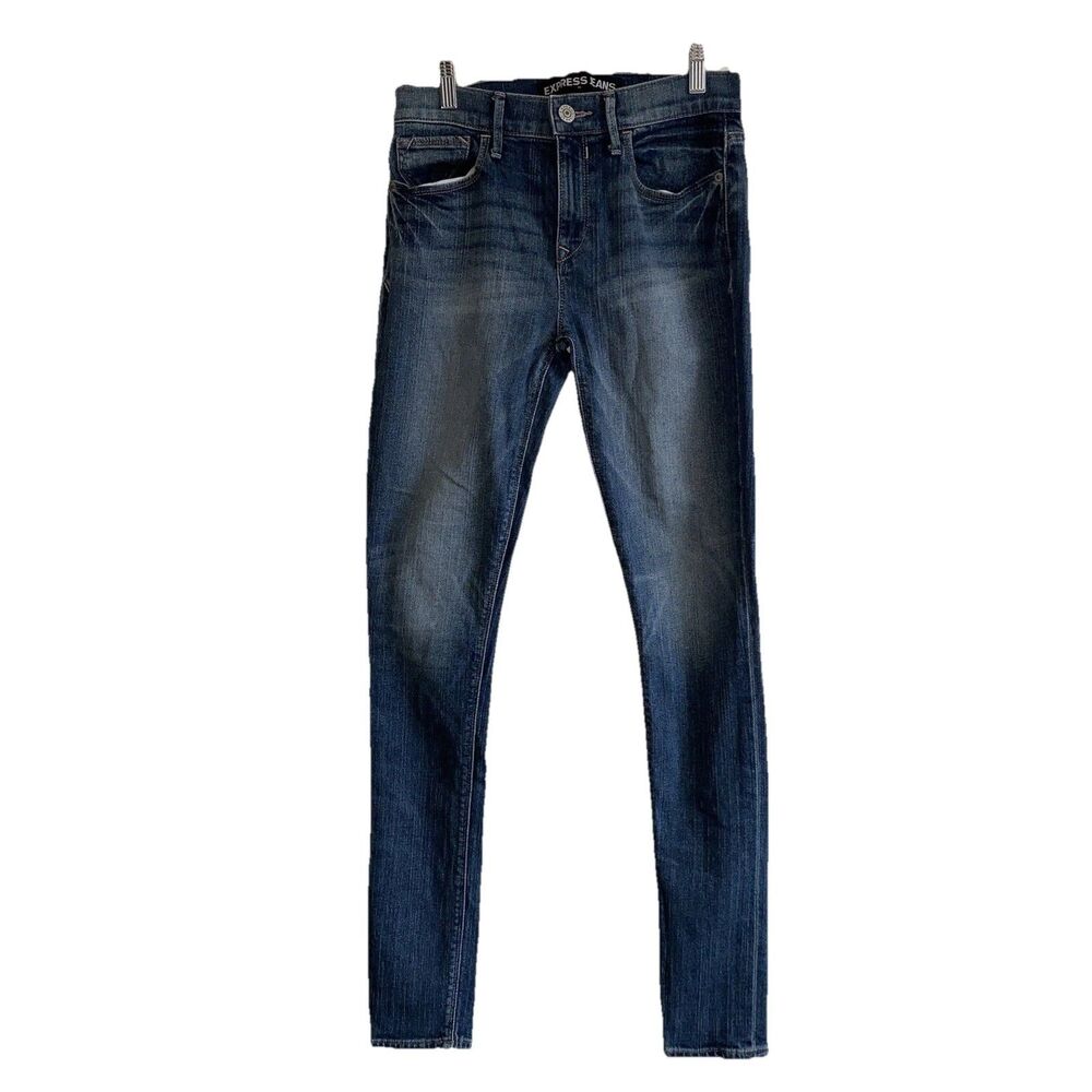 Express Jeans Women’s Skinny Blue Leggings Denim Size 6 long Mid Rise Stretch
